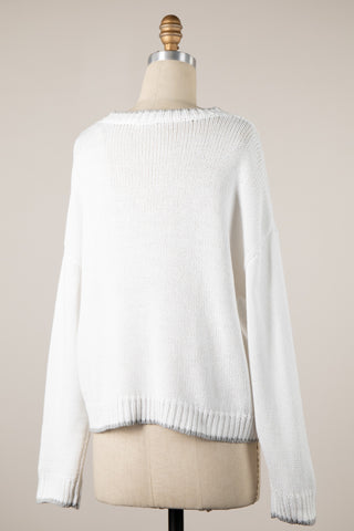 Snowflake White Oversized Pullover Sweater for Women 
