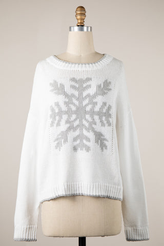 Snowflake White Oversized Pullover Sweater