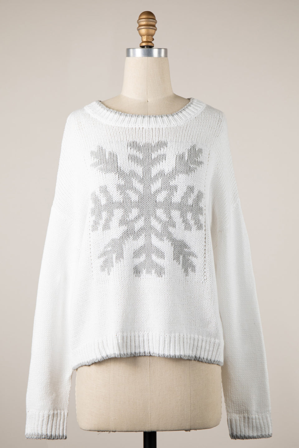 Snowflake White Oversized Pullover Sweater - Front View