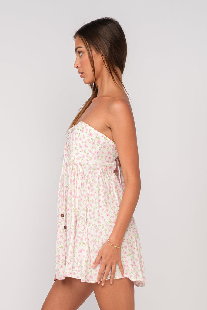 Strapless Floral Print Dress