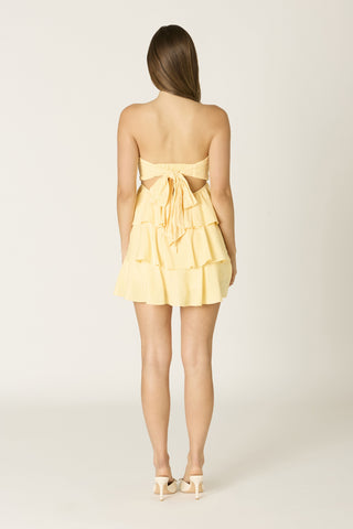 yellow babydoll mini dress back view bow detail