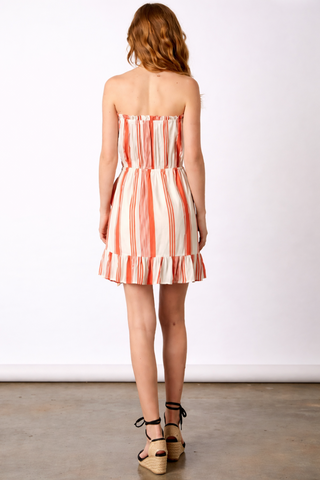 striped strapless blouson mini dress back view