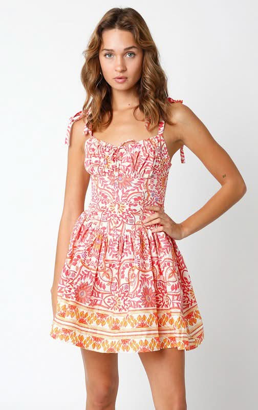 Orange Floral Print Fit & Flare Mini Dress | Boho Pink Orange Floral Print Fit & Flare Mini Dress | Boho Pink