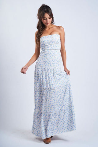 Amalfi White and Blue Ditsy Floral Maxi Dress - Summer Maxi Dresses