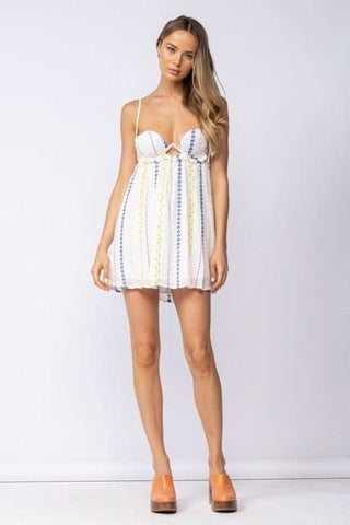 White embroidered babydoll mini dress for summer vacations