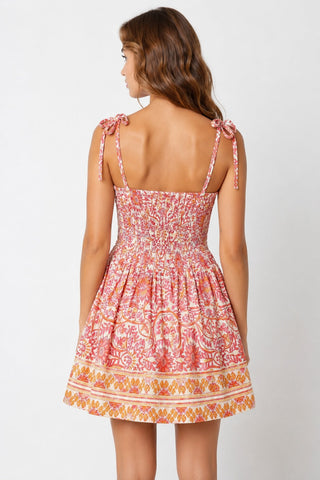 Back view Chateau Orange Floral Bustier Dress showing tie straps