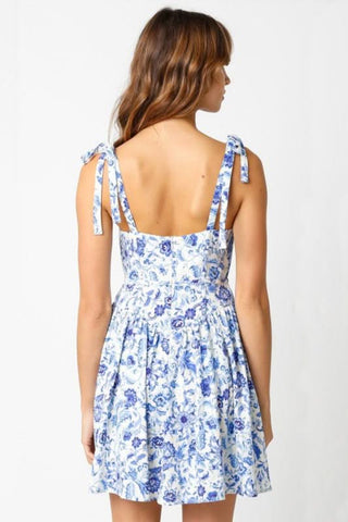 Chateau Dark Blue Floral Bustier Dress - Back View