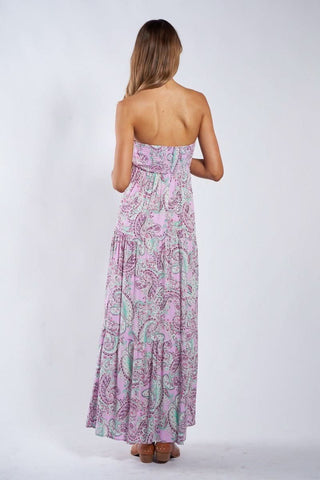 Selene Pink Paisley Floral Strapless Maxi Dress - Back View