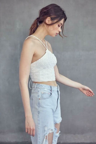 Love Story White Crochet Halter Crop Top - Side View