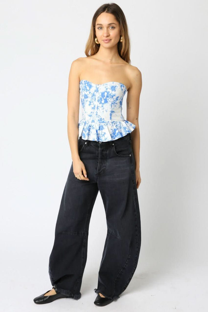 Light Blue Floral Corset Top