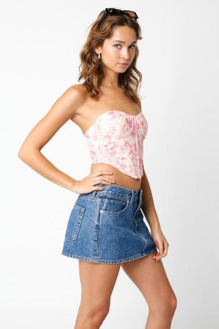Sweet Pea Blush Pink Floral Bustier Crop Top - Side View