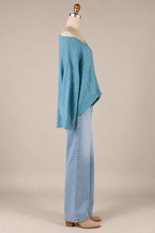 Sylvie Blue V-Neck Sweater - Side View 