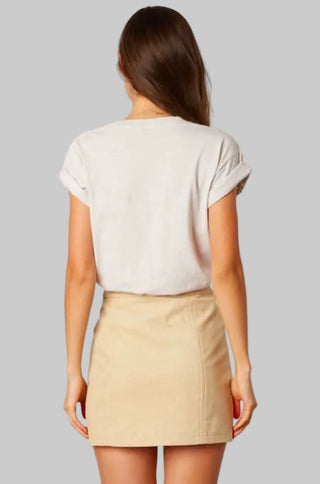 Tan corduroy mini skirt back view