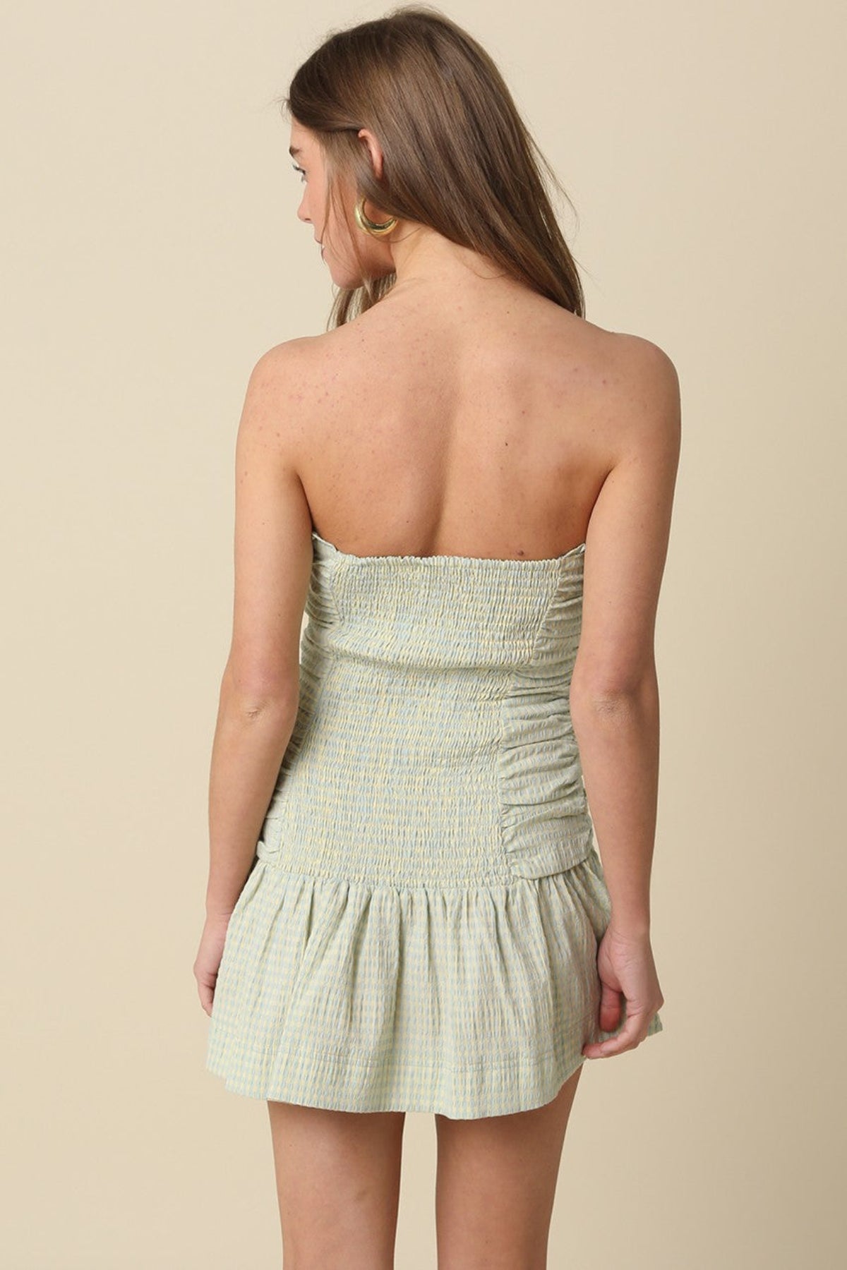Green Gingham Strapless Mini Dress - Taryn | Boho Pink Green Gingham Strapless Mini Dress - Taryn | Boho Pink