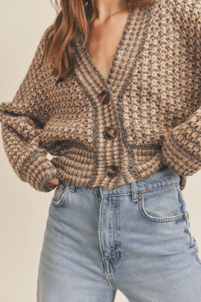 Taupe Puff Sleeve Caridgan