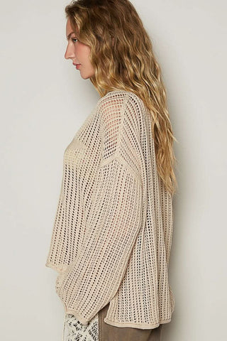 Everly Beige Sheer Star Sweater - Side View