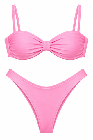 There She Goes Pink Shimmer Front Knot Bikini with Strps