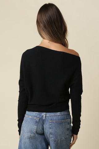 Tia Black Boat Neck Sweater - Back View