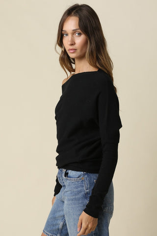 Tia Black Boat Neck Sweater - Side Viewe