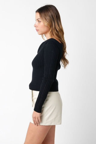 Margaret Black Off-The-Shoulder Sweater Top - Side View