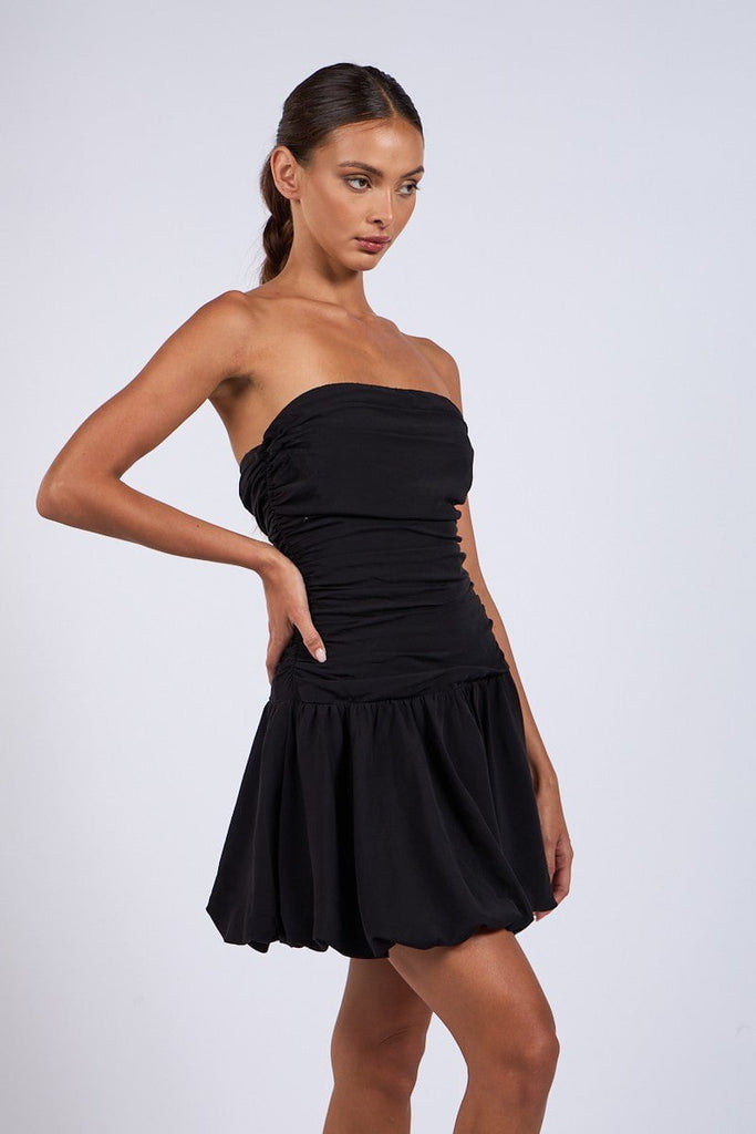 Black Tube Bubble Hem Mini Dress