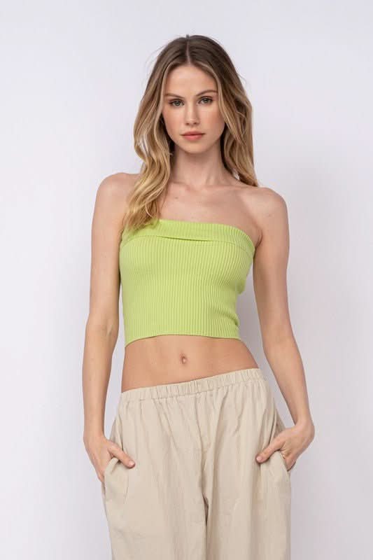 Lime Green Top - Over Flap Ribbed Crop Top | Boho Pink Lime Green Top - Over Flap Ribbed Crop Top | Boho Pink