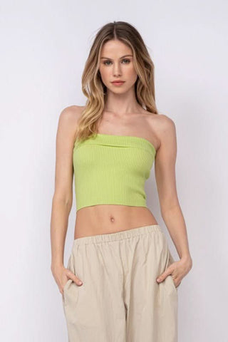 Ashley Lime Ribbed Tube Top - Front View