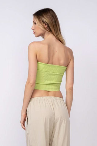 Ashley Lime Ribbed Tube Top - Back View