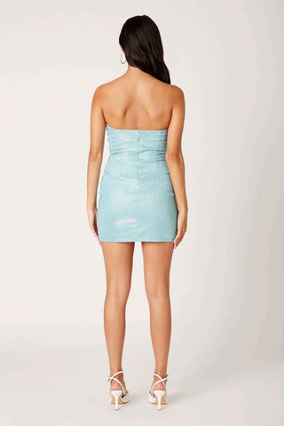 Rita Turquoise Sparkly Strapless Mini Dress - Detailed Back View