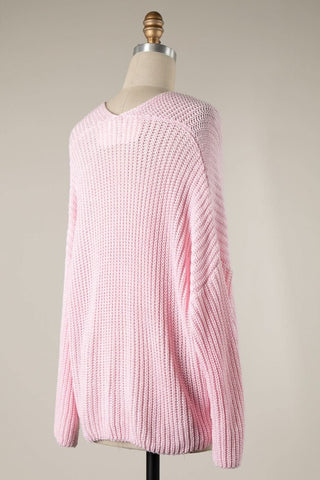 Light Pink Oversized Pullover Sweater - Back View | Boho Pink