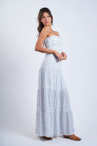 Amalfi White and Blue Ditsy Floral Maxi Dress - Floral Vacation Maxi Dresses