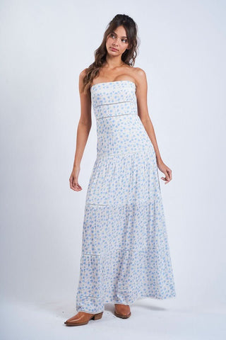 Amalfi White and Blue Ditsy Floral Maxi Dress - Floral Maxi Dresses