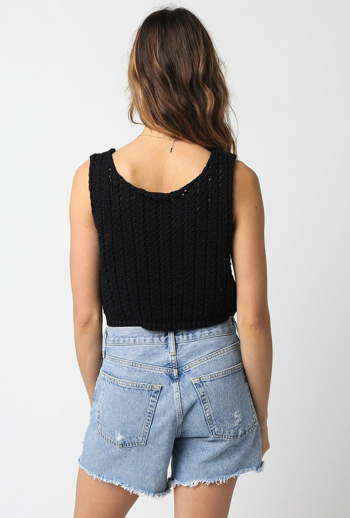 Black Crochet Button Down Tank