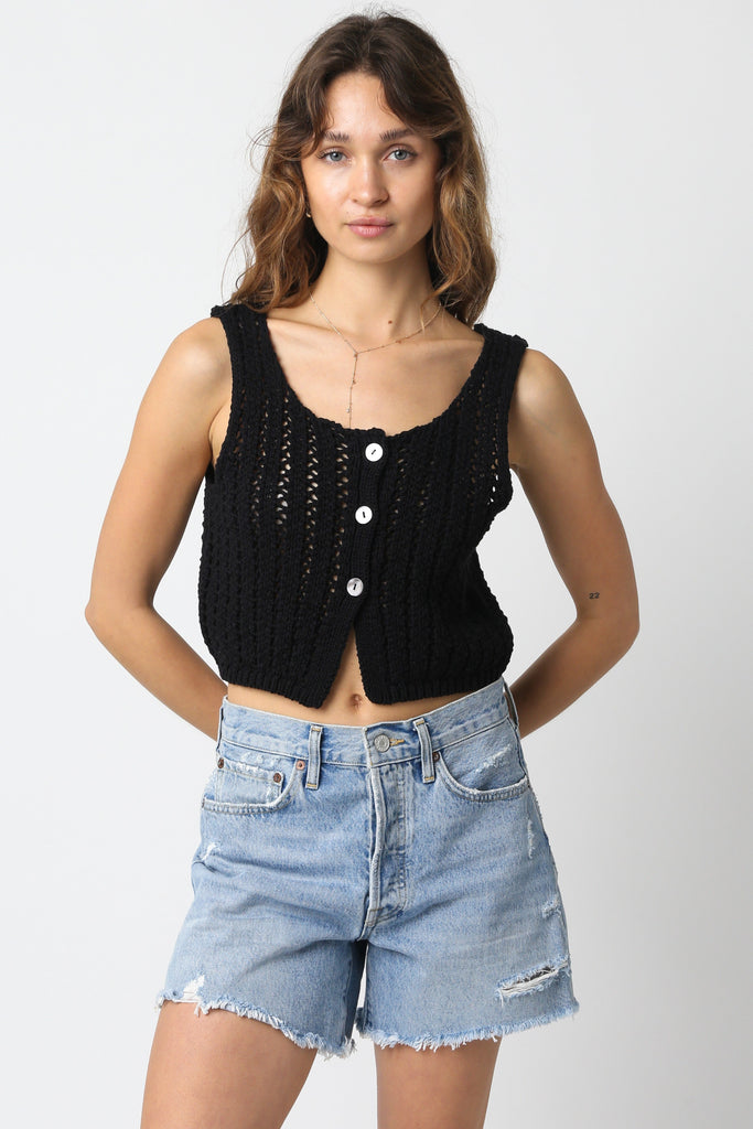 Black Cropped Sweater Tank