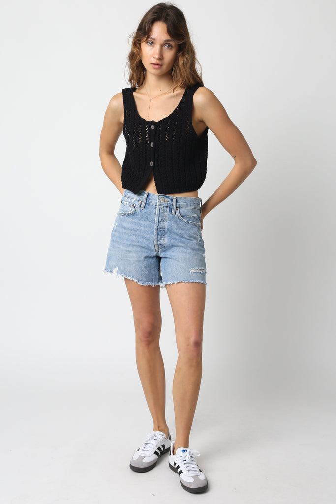 Black Sheer Open Knit Tank