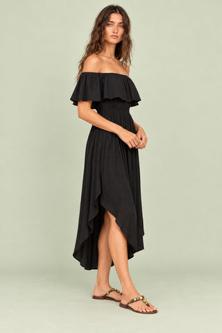 View From The Sun Black Off-the-Shoulder Midi Dress - Resort Style