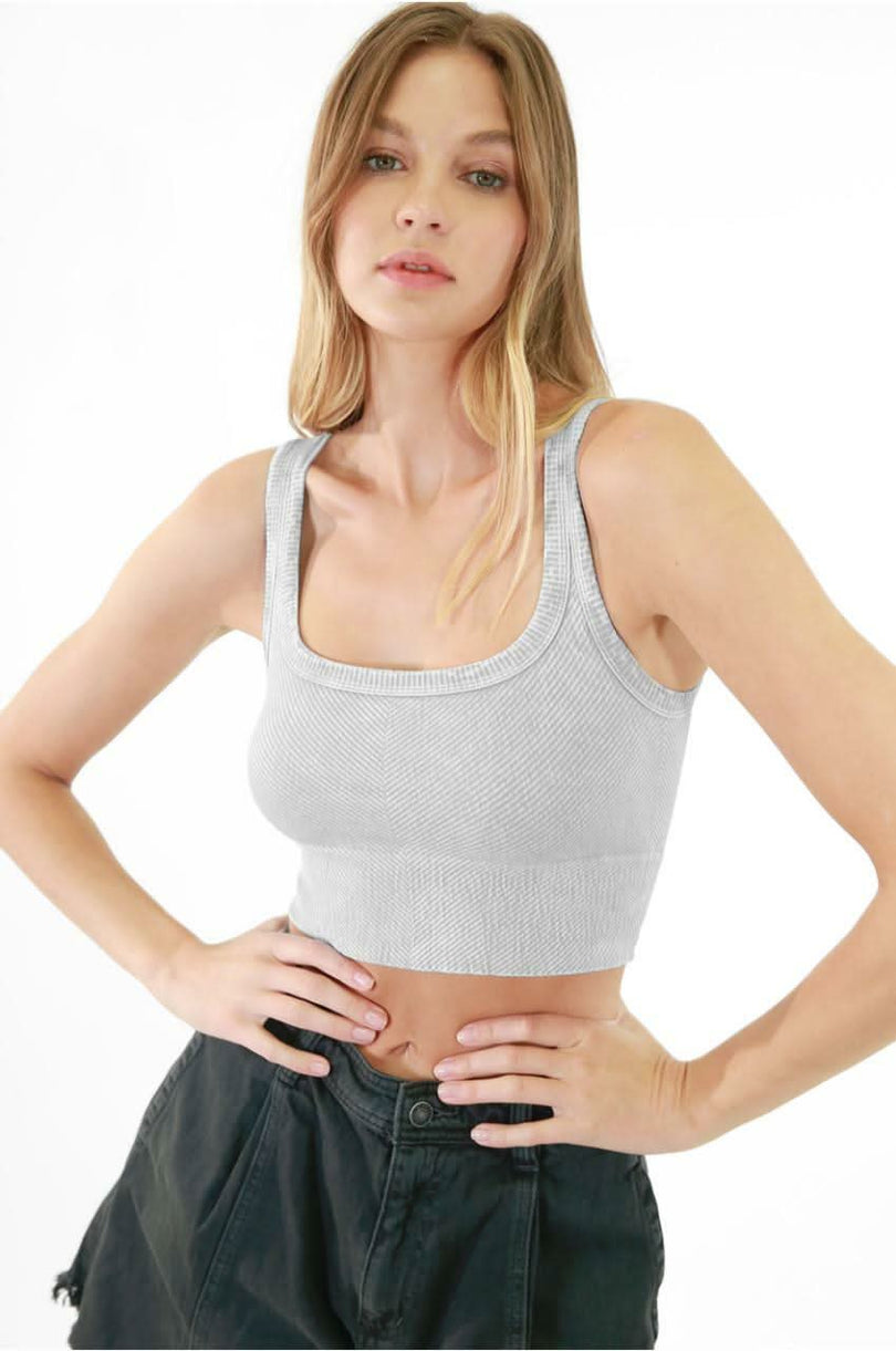 Nikibiki Vintage Grey Crop Tank Styled For Pilates