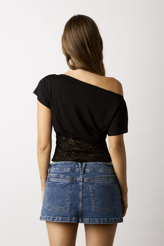 Vivi black off-the-shoulder lace waist top back view