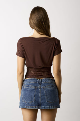 Vivi brown off-the-shoulder top with lace waist back view