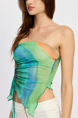 Emmy Green Tropical Strapless Asymmetrical Top - Scarf Top Closeup View