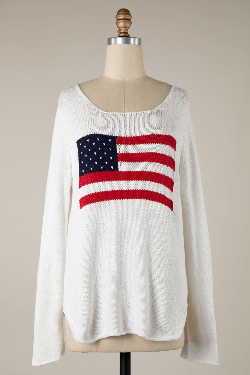 White American Flag Knit Sweater