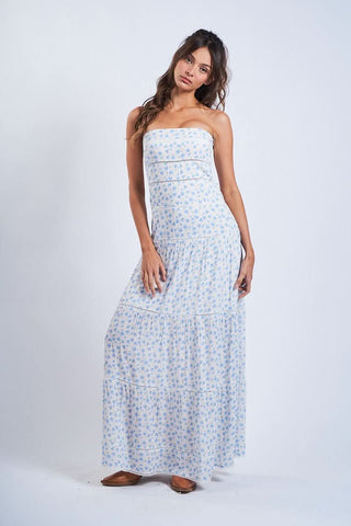 Amalfi White and Blue Ditsy Floral Maxi Dress - Maxi Vacation Dresses for Women