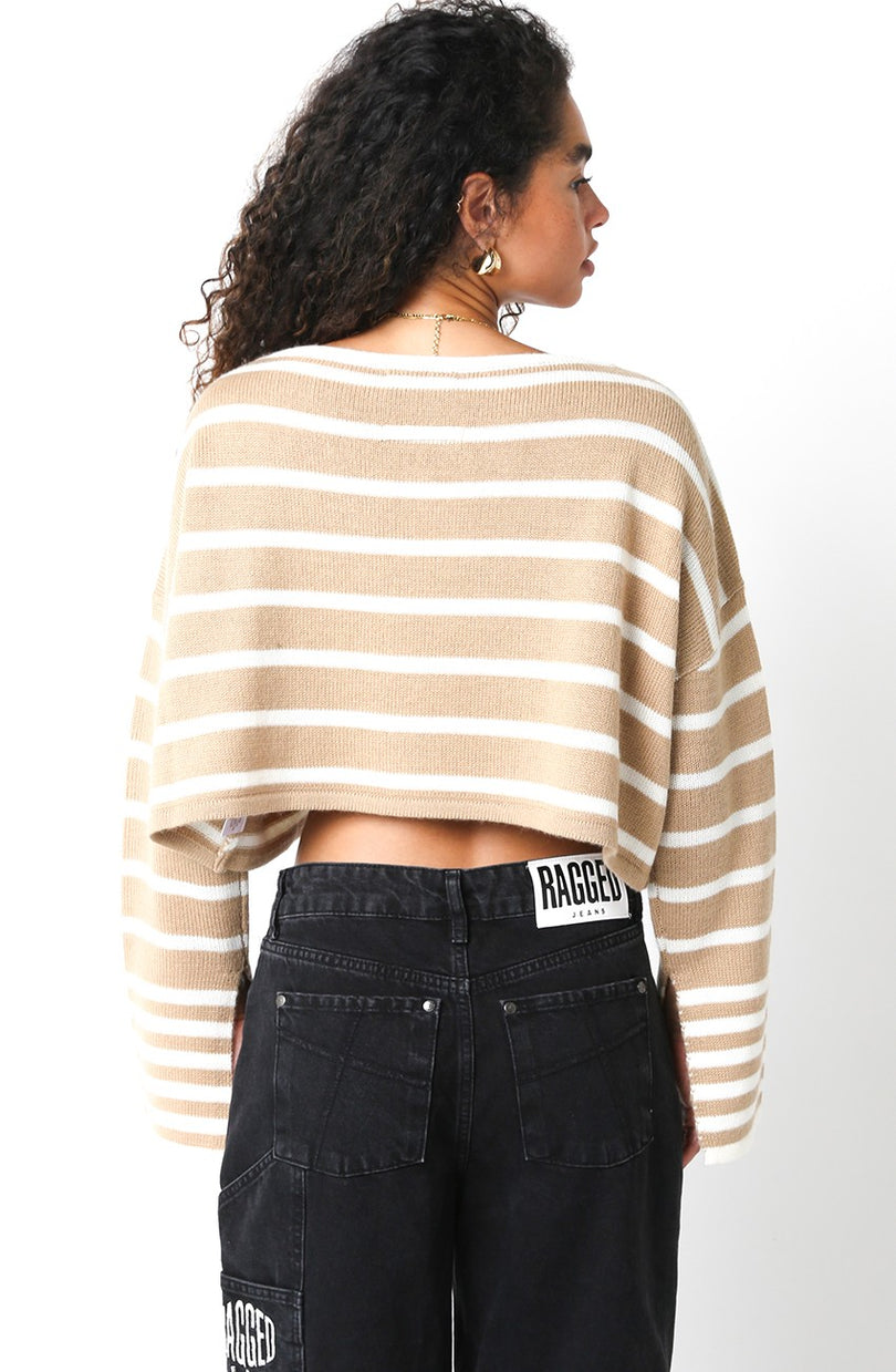 White and Tan Striped Sweater 
