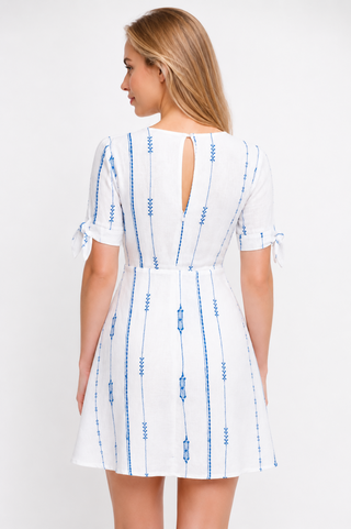 Lush Capri White and Blue Print Tie-Sleeve Mini Dress - Back View