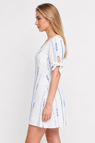 Lush Capri White and Blue Print Tie-Sleeve Mini Dress - Side View