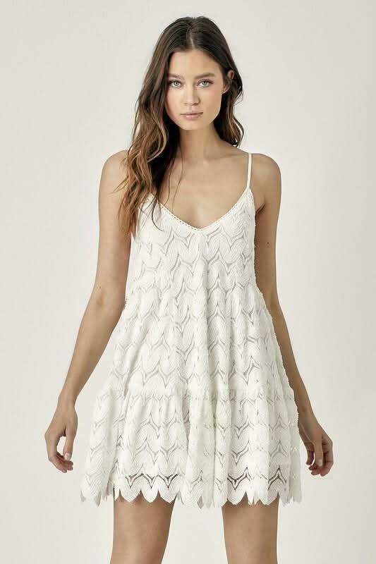 White Crochet Mini Dress - Cami Swing Dress | Boho Pink White Crochet Mini Dress - Cami Swing Dress | Boho Pink