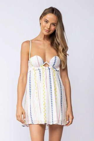 White embroidered babydoll cami mini dress with bralette bodice