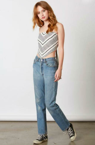 white chevron print handkerchief bandana top angle view