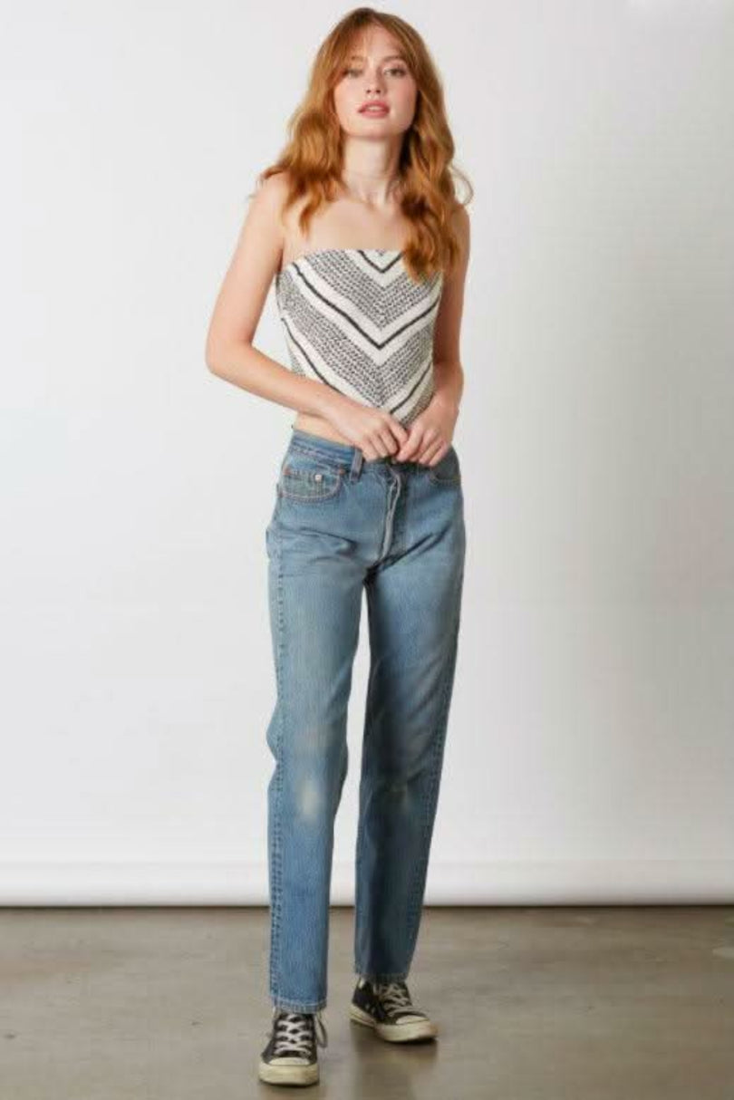 white chevron print handkerchief bandana top front view