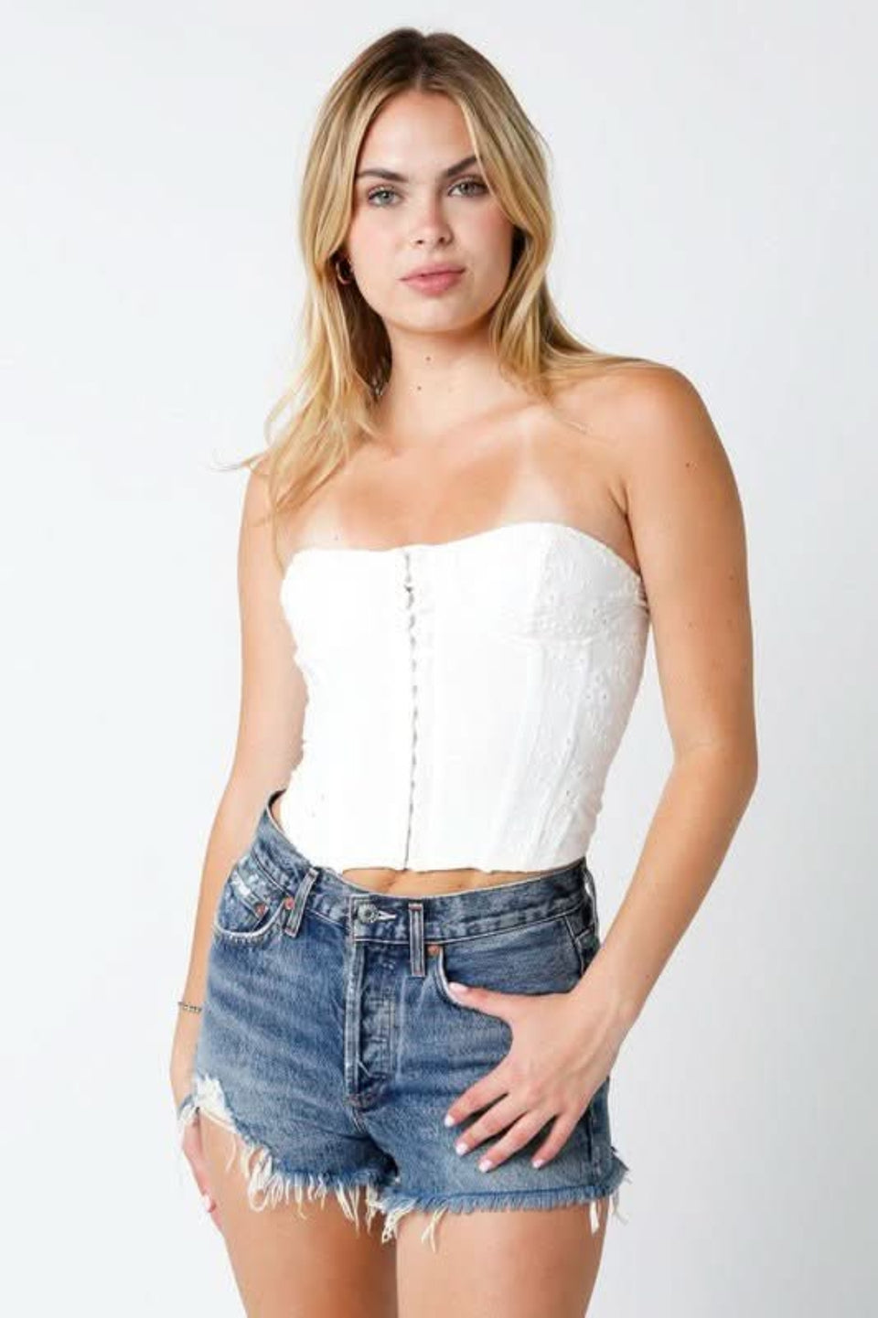 Amalfi White Eyelet Bustier Crop Top - Front View